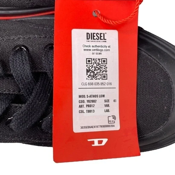 Diesel S-Athos Low Canvas Sneakers Black Red 8.5